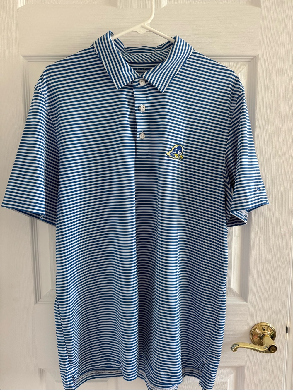 Vineyard Vines Delaware Blue Hens Men's Striped Polo Shirt - Blue/White Sz L